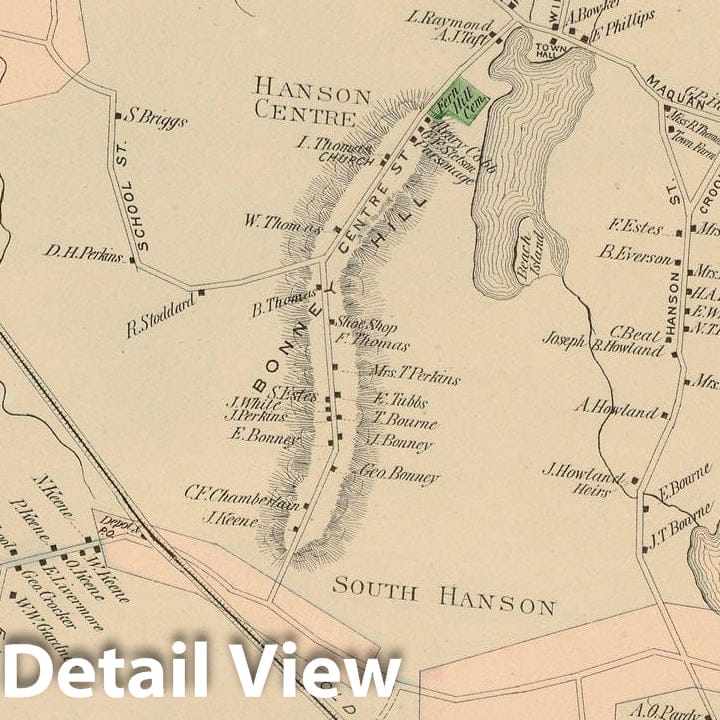 Historic Map : Atlas of Plymouth County Massachusetts, Hanson 1879 , Vintage Wall Art