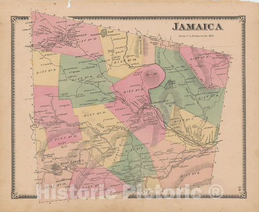 Historic Map : Atlas of Windham County, VT, Jamaica 1869 , Vintage Wall Art