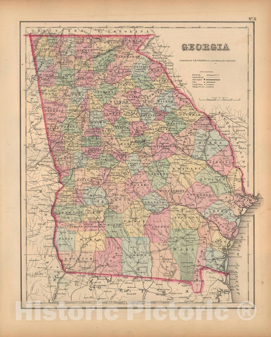 Historic Map : Georgia 1857 , General Atlas (Of The World) , Vintage Wall Art