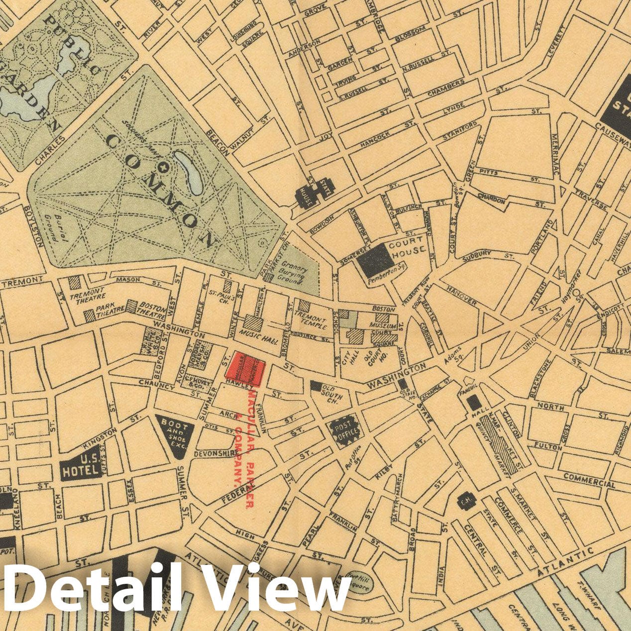 Historic Map : Business Portion of Boston c1910 , Vintage Wall Art