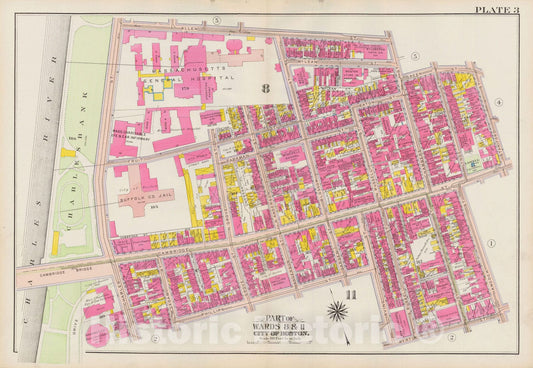 Historic Map : Atlas City of Boston: Boston Proper and Back Bay, Boston 1908 Plate 003 , Vintage Wall Art