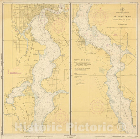 Historic Map : Coastal Charts - Florida St Johns River: Jacksonvillle to Racy Pt 1952 , Vintage Wall Art