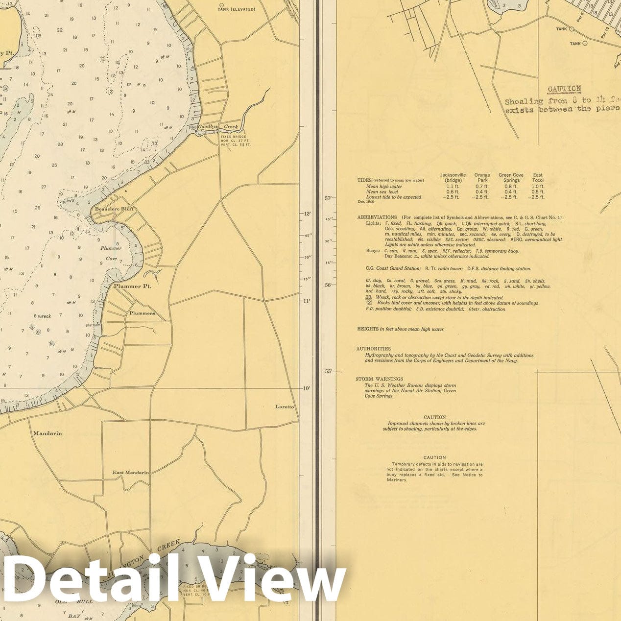 Historic Map : Coastal Charts - Florida St Johns River: Jacksonvillle to Racy Pt 1952 , Vintage Wall Art