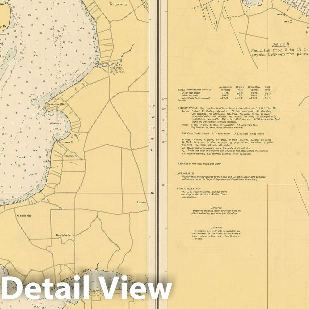 Historic Map : Coastal Charts - Florida St Johns River: Jacksonvillle to Racy Pt 1952 , Vintage Wall Art