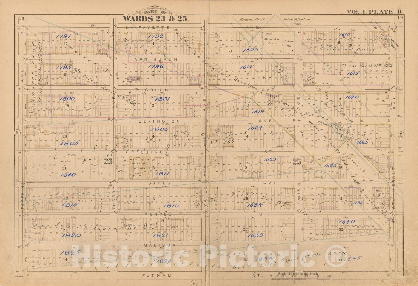 Historic Map : Atlas of Brooklyn Vol. 1, Brooklyn 1880 Plate B , Vintage Wall Art