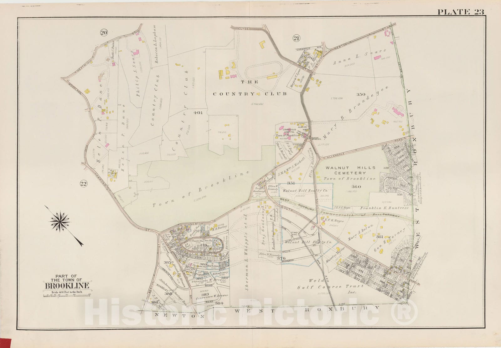 Historic Map : Atlas Town of Brookline, Brookline 1927 Plate 023 , Vintage Wall Art