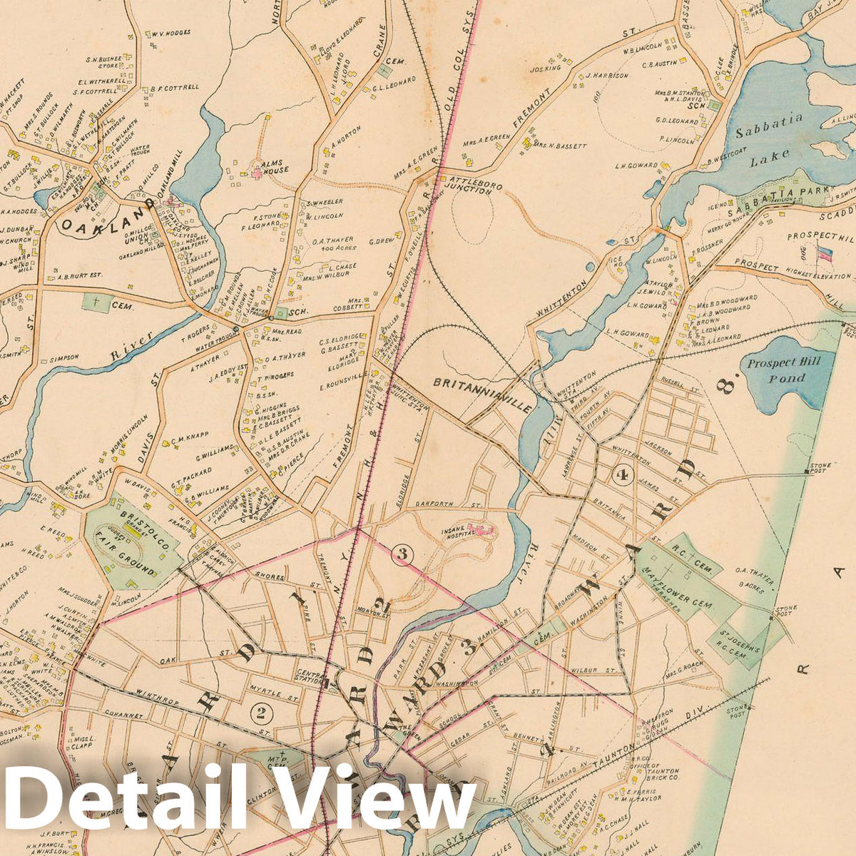 Historic Map : New Topographical Atlas of Surveys Bristol County Massachusetts, Taunton 1895 , v2, Vintage Wall Art