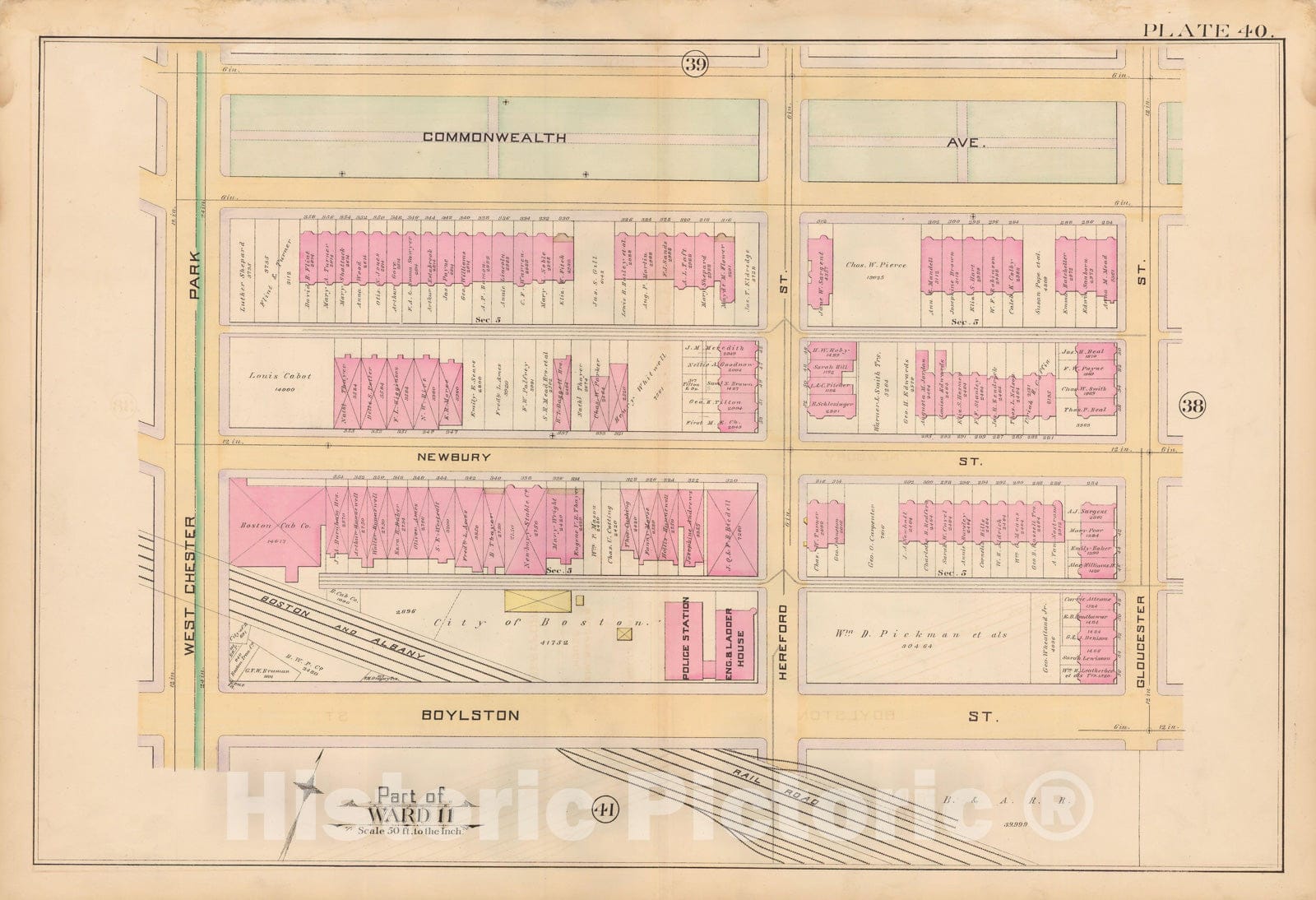 Historic Map : Atlas City of Boston, City Proper, Vol. 2, Boston 1888 Plate 040 , Vintage Wall Art