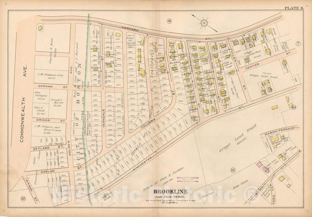 Historic Map : Atlas Town of Brookline, Brookline 1897 Plate 009 , Vintage Wall Art