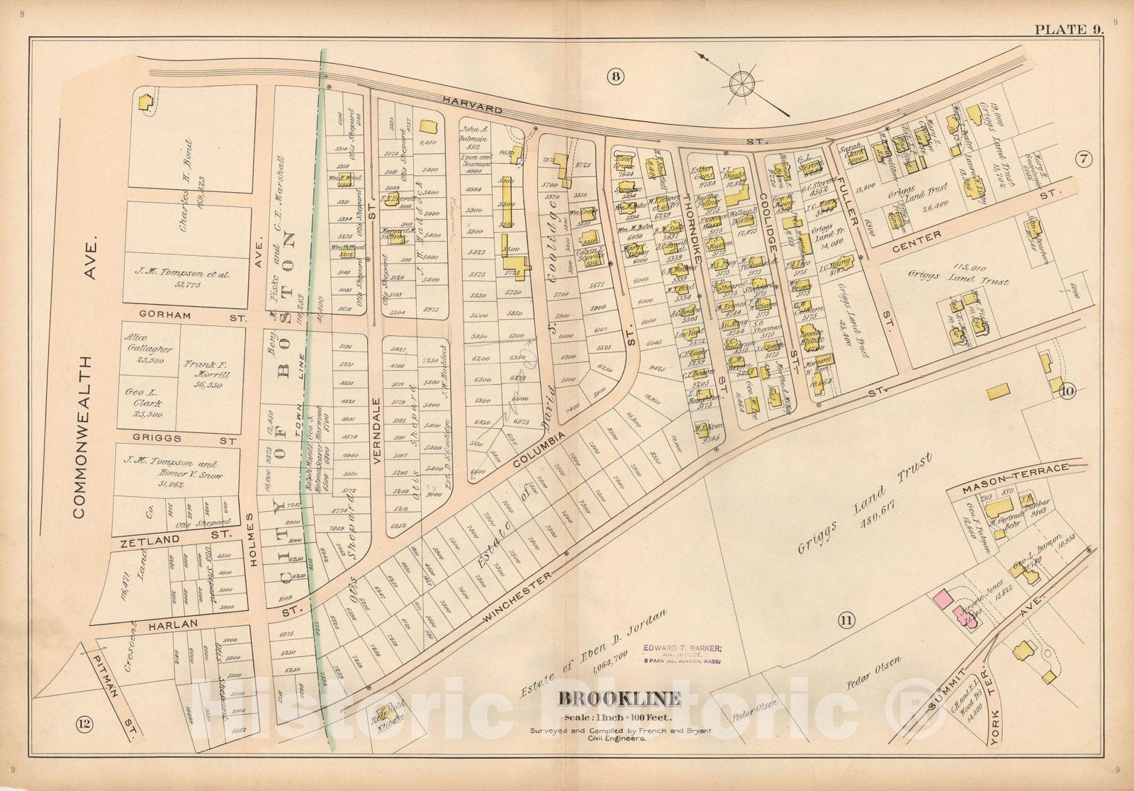 Historic Map : Atlas Town of Brookline, Brookline 1897 Plate 009 , Vintage Wall Art