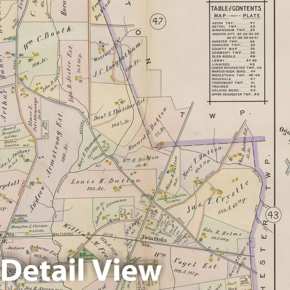 Historic Map : Atlas of Delaware County, West of Ridley Creek, Vol. Two, Upper Chichester 1913 Plate 046 , Vintage Wall Art