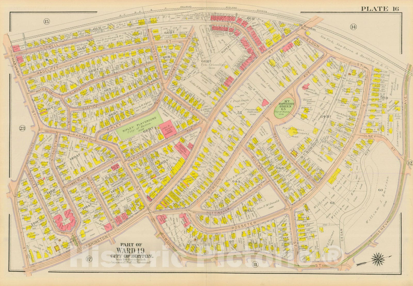 Historic Map : Atlas City of Boston, Dorchester, Dorchester 1918 Plate 016 , Vintage Wall Art