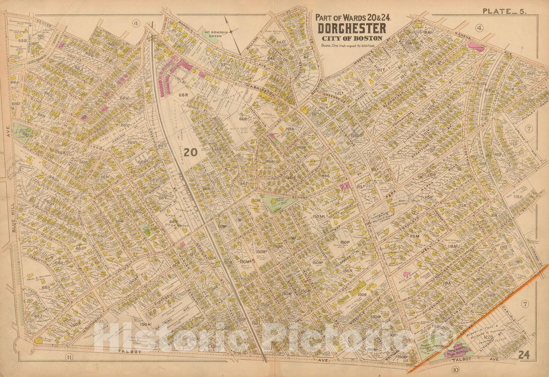 Historic Map : Atlas of Dorchester, West Roxbury and Brighton, Dorchester 1899 Plate 005 , Vintage Wall Art