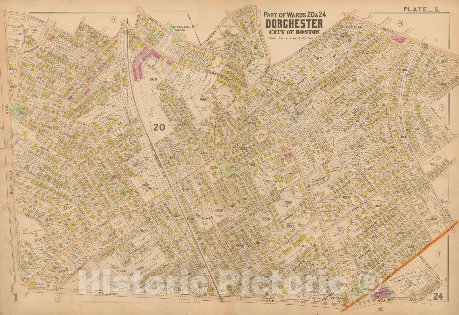 Historic Map : Atlas of Dorchester, West Roxbury and Brighton, Dorchester 1899 Plate 005 , Vintage Wall Art
