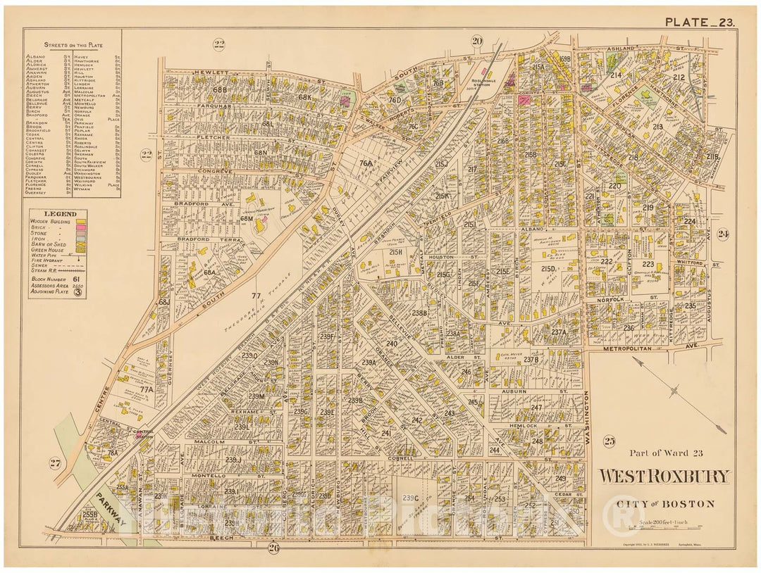 Historic Map : Atlas of Dorchester, West Roxbury and Brighton, Roslindale 1899 Plate 023 , Vintage Wall Art