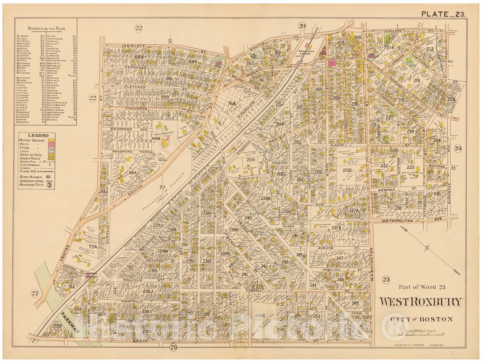 Historic Map : Atlas of Dorchester, West Roxbury and Brighton, Roslindale 1899 Plate 023 , Vintage Wall Art