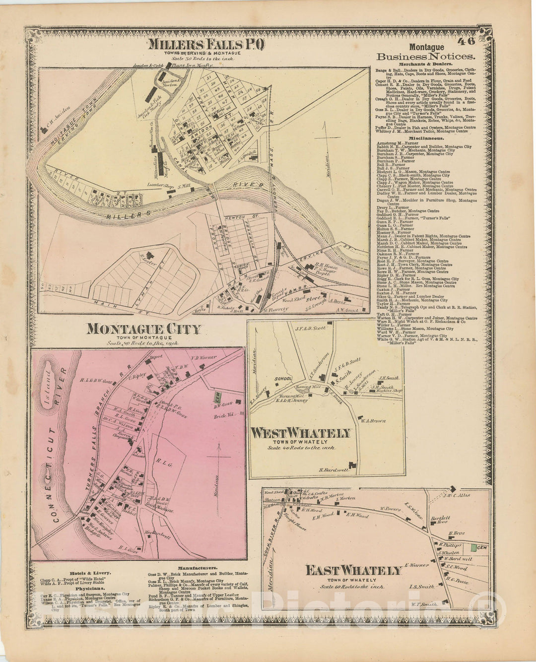 Historic Map : Atlas of Franklin Co. Massachusetts, Erving 1871 , Vintage Wall Art