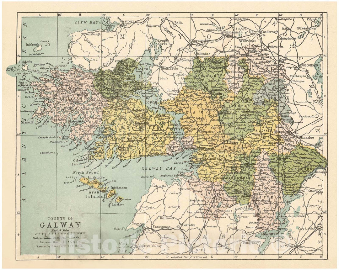 Historic Map : Irish County Maps, Galway 1900 , Vintage Wall Art