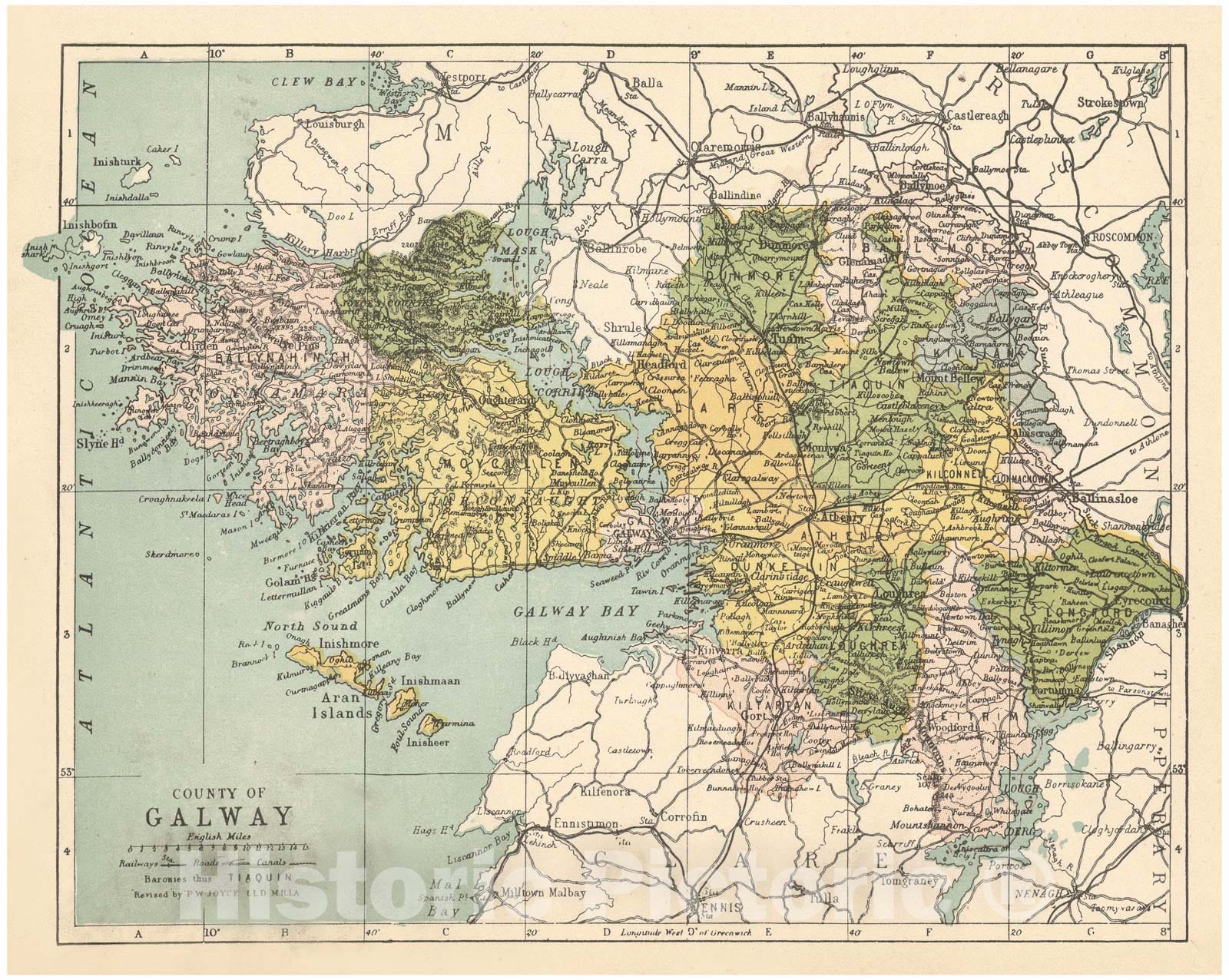 Historic Map : Irish County Maps, Galway 1900 , Vintage Wall Art