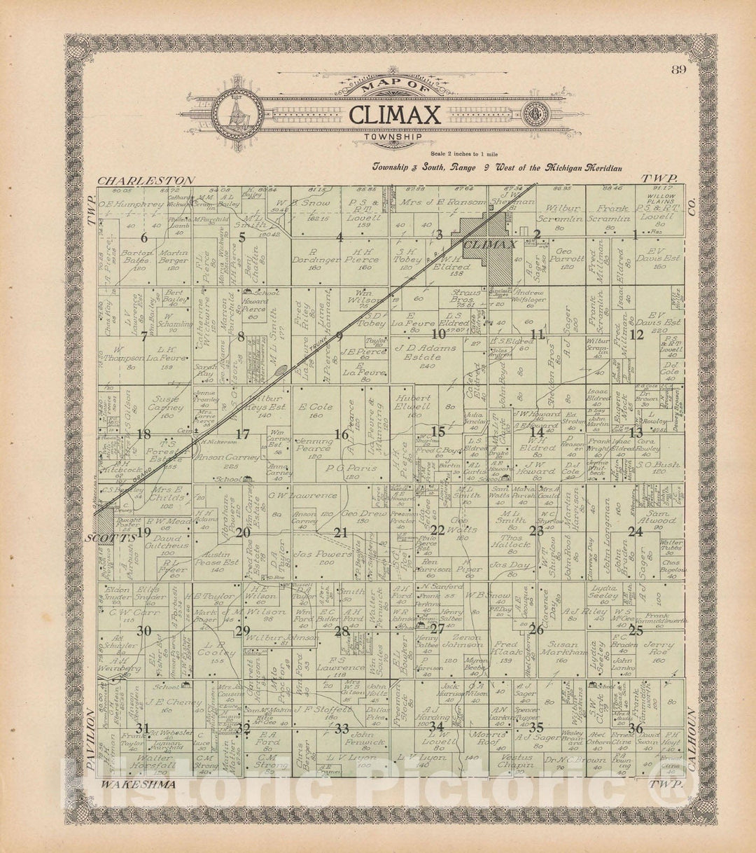 Historic Map : Climax 1910 , Standard Atlas of Kalamazoo County , Vintage Wall Art