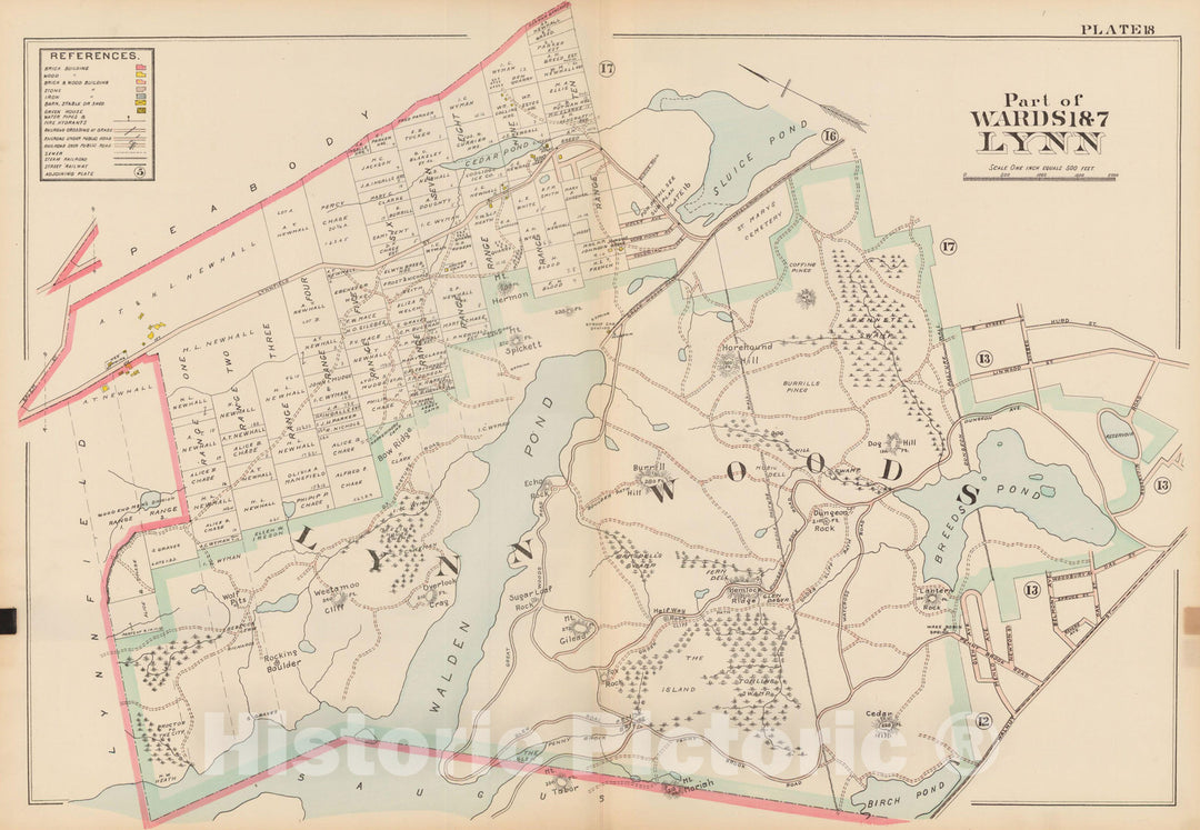 Historic Map : Atlas of Lynn, Swampscott and Saugus, Lynn 1905 Plate 018 , Vintage Wall Art