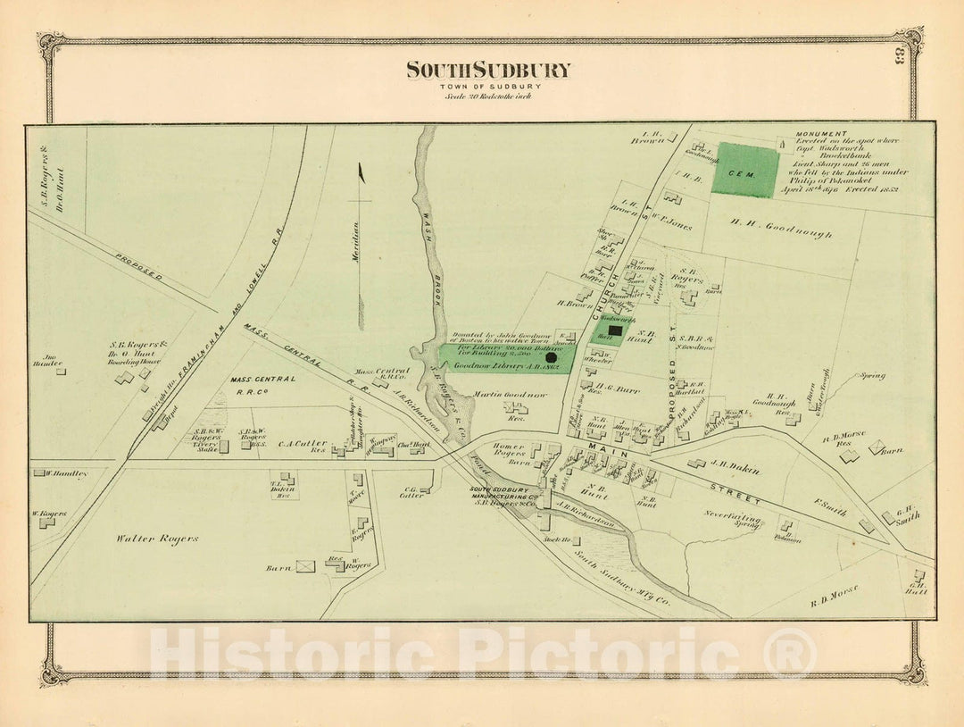 Historic Map : County Atlas of Middlesex Massachusetts, South Sudbury 1875 , Vintage Wall Art