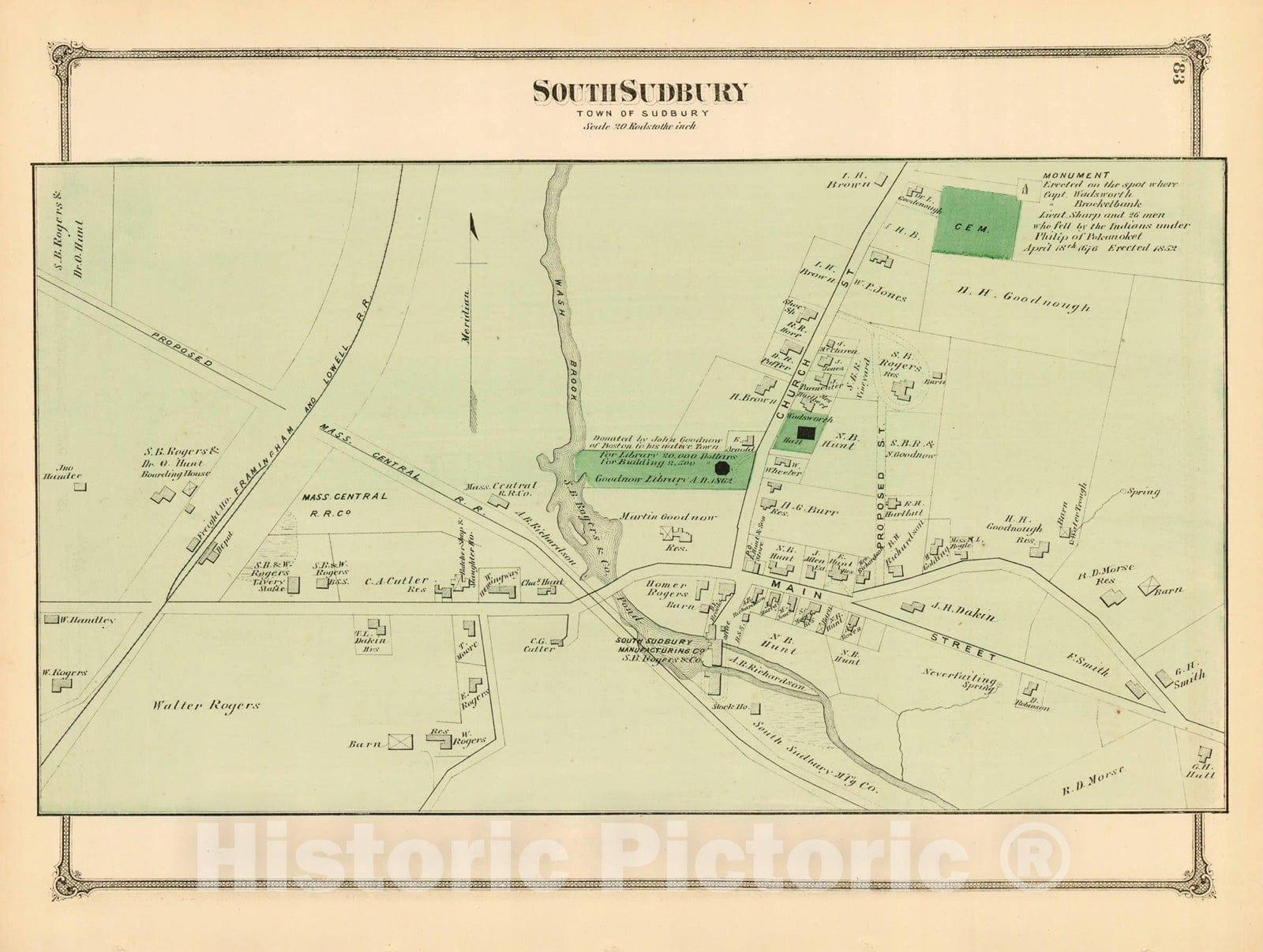 Historic Map : County Atlas of Middlesex Massachusetts, South Sudbury 1875 , Vintage Wall Art
