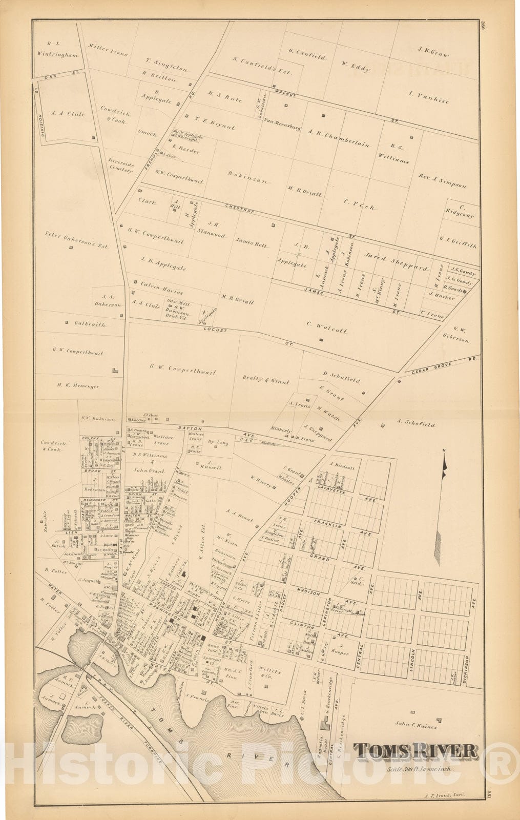 Historic Map : Atlas New Jersey Coast, Toms River 1878 , Vintage Wall Art