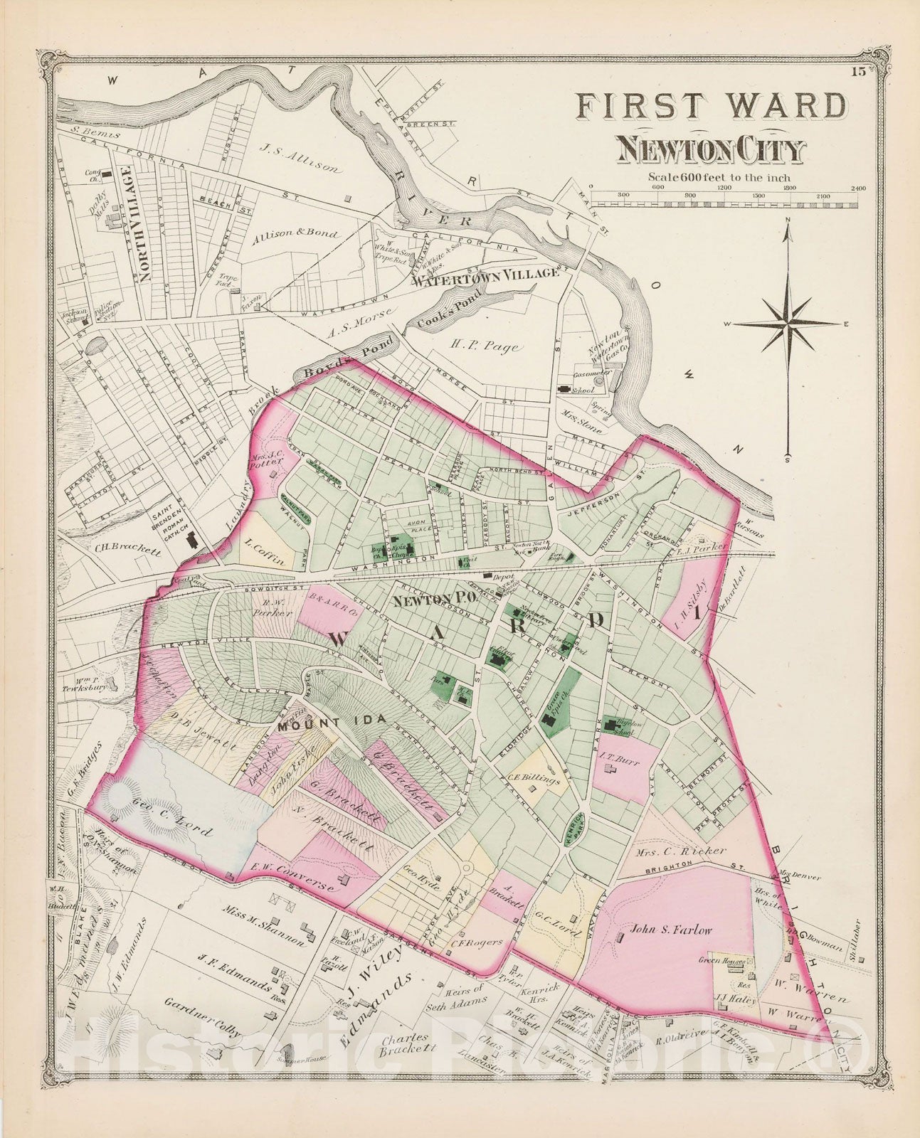 Historic Map : Atlas of Newton, Newton 1874 , v2, Vintage Wall Art