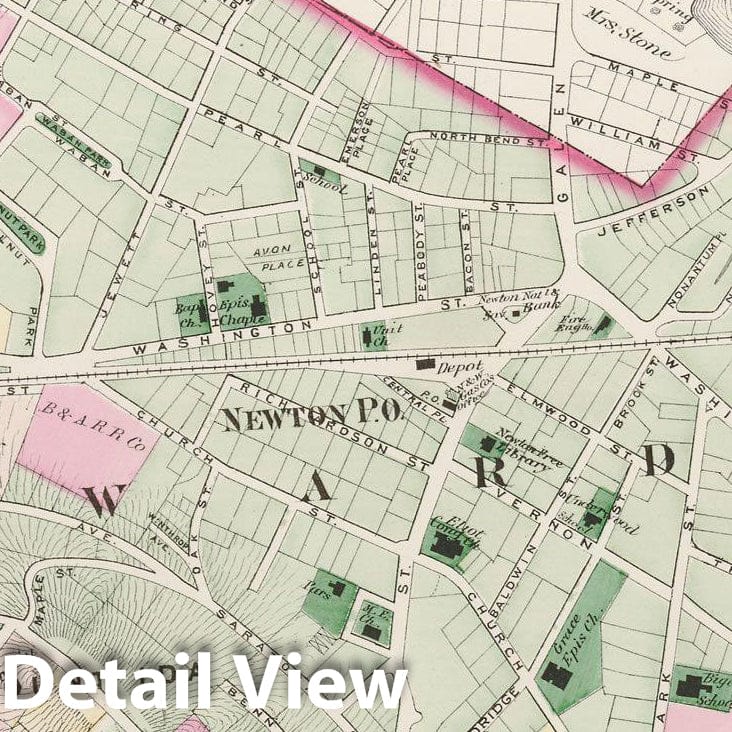 Historic Map : Atlas of Newton, Newton 1874 , v2, Vintage Wall Art