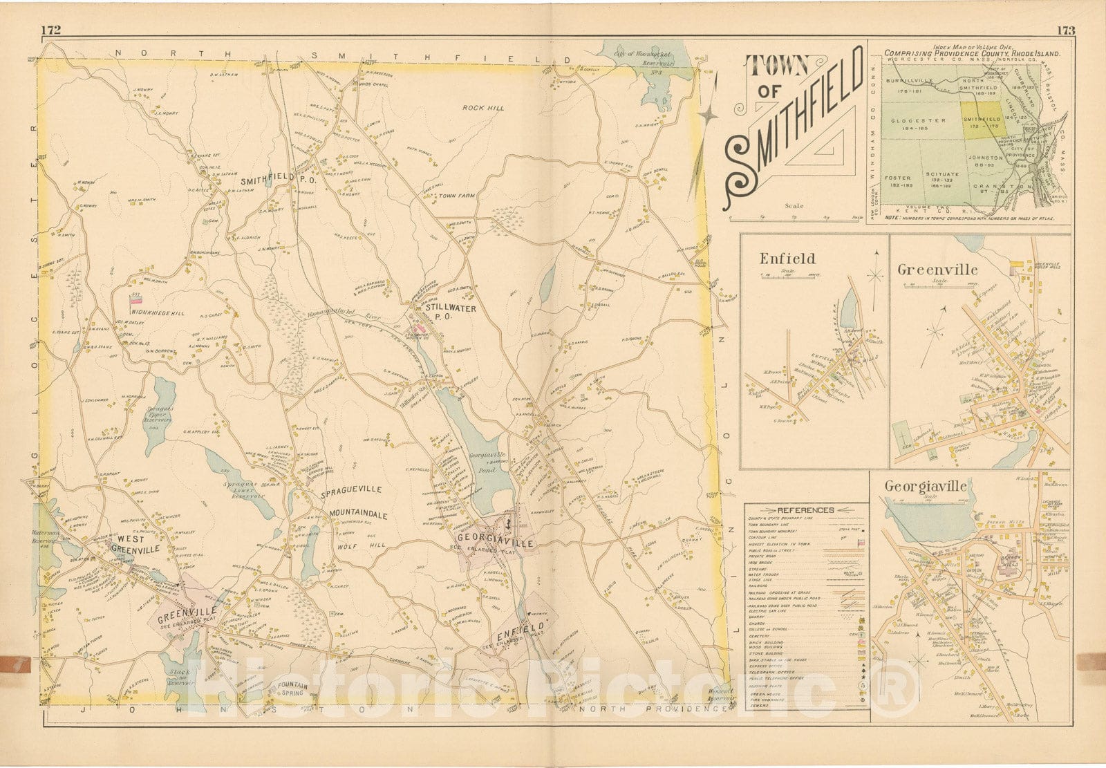 Historic Map : Atlas of Providence County, Smithfield 1895 , Vintage Wall Art