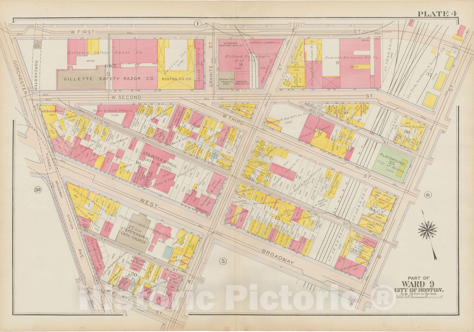 Historic Map : Atlas City of Boston: South Boston 1919 Plate 004 , Vintage Wall Art