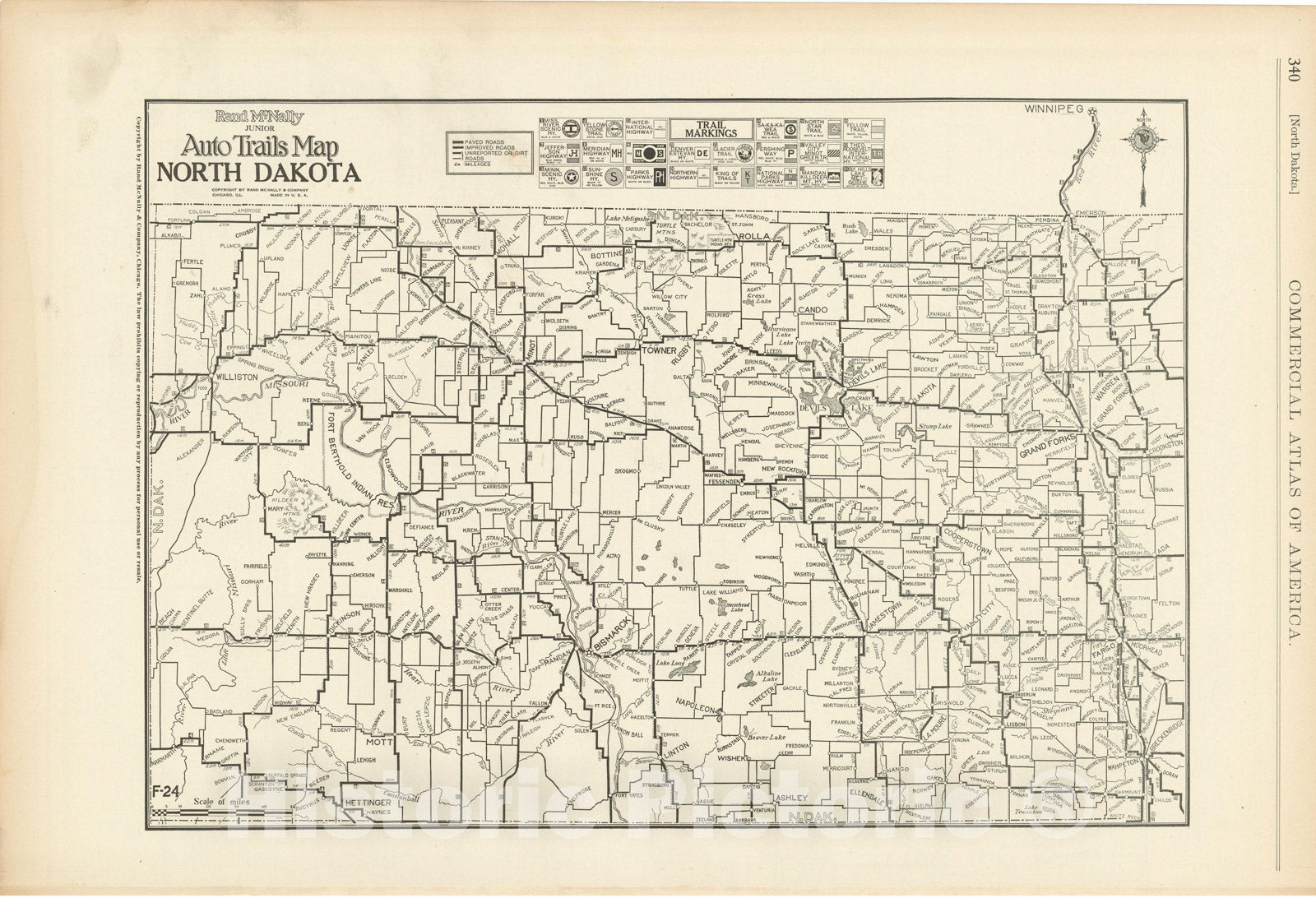 Historic Map : North Dakota 1925 , Vintage Wall Art