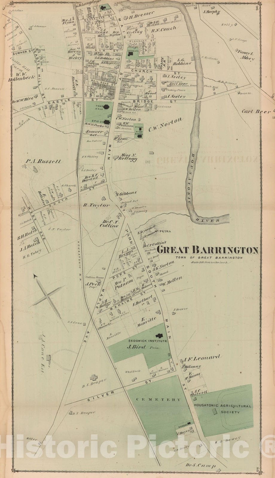 Historic Map : County Atlas of Berkshire County, Great Barrington 1876 , Vintage Wall Art