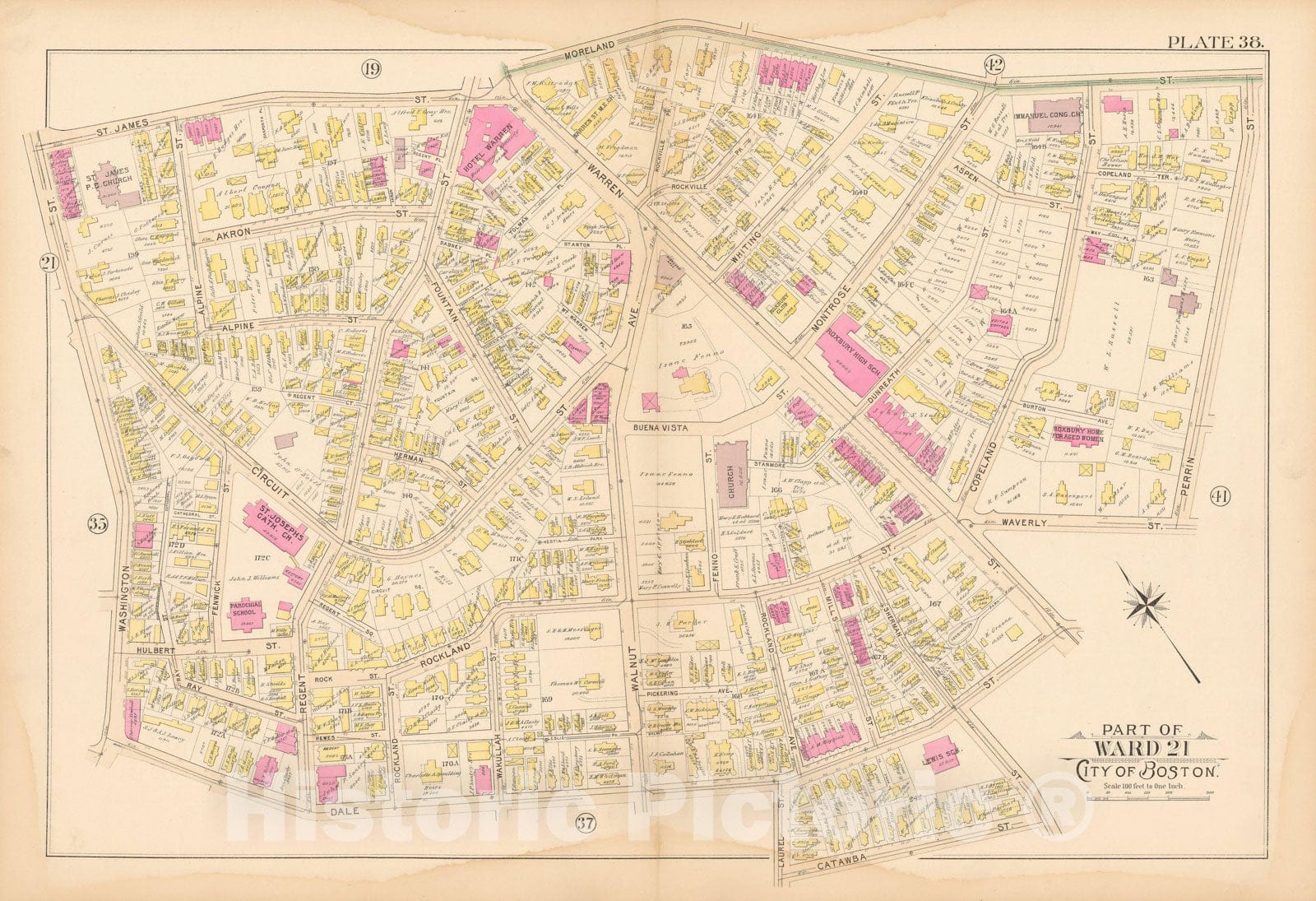 Historic Map : Atlas City of Boston Proper 1895 Plate 038 , Vintage Wall Art