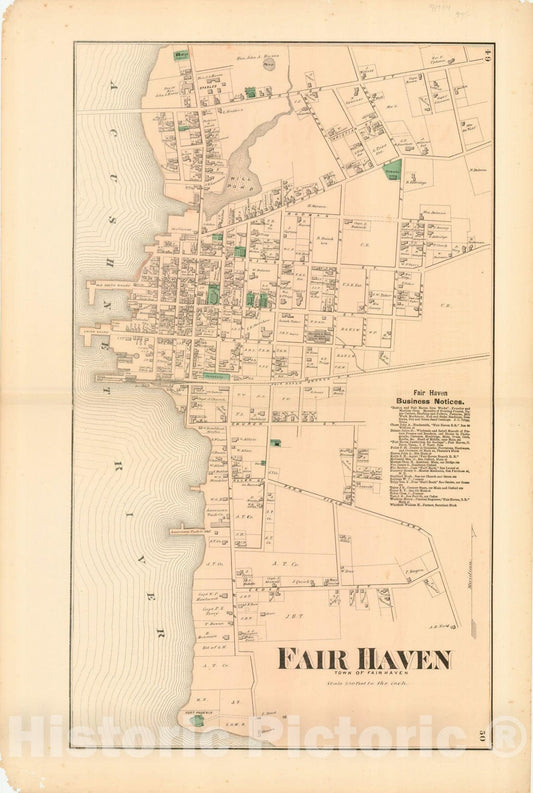 Historic Map : Atlas of Bristol County, Massachusetts, Fairhaven 1871 , Vintage Wall Art
