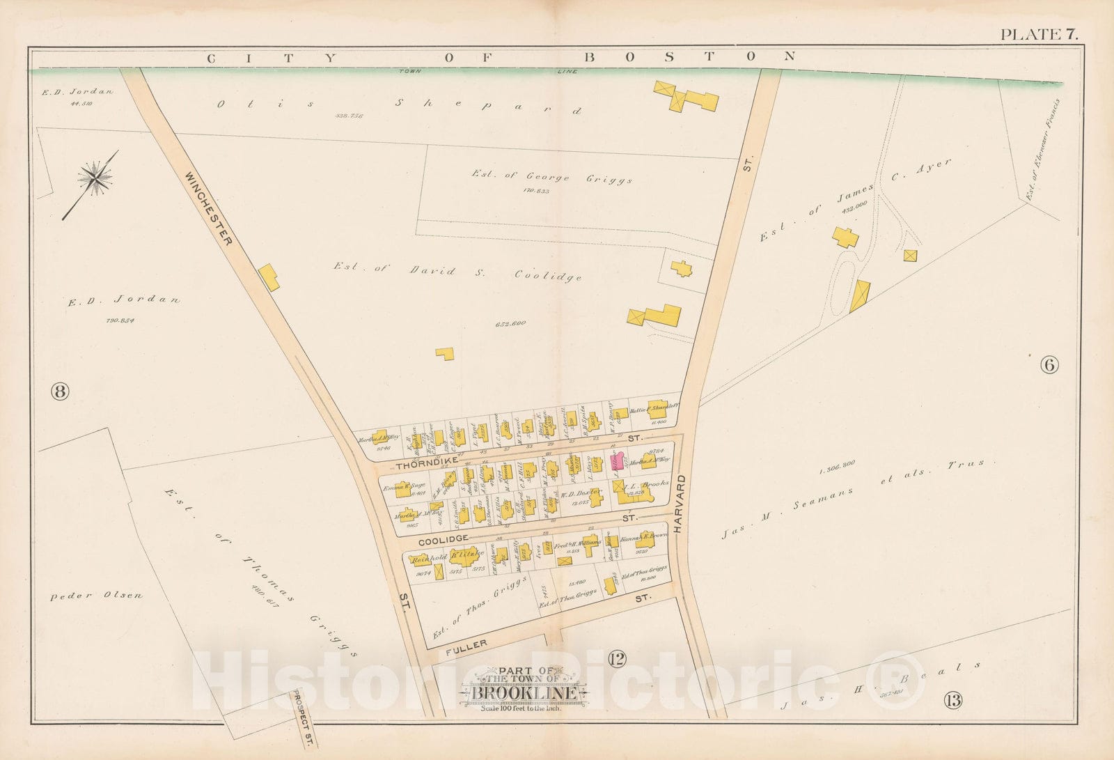 Historic Map : Atlas Town of Brookline, Brookline 1893 Plate 007 , Vintage Wall Art