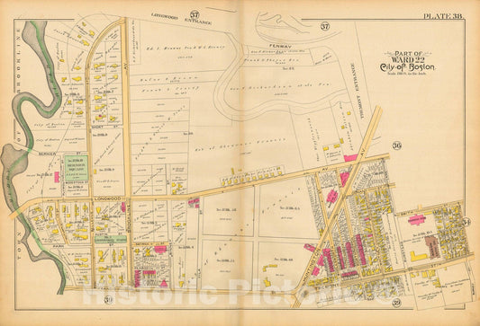 Historic Map : Atlas City of Boston, City Proper and Roxbury, Boston 1890 Plate 038 , Vintage Wall Art