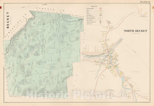 Historic Map : Atlas of Berkshire County Massachusetts, Becket 1904 Plate 031 , Vintage Wall Art