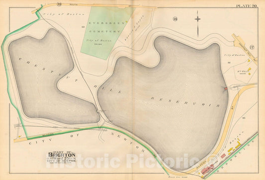 Historic Map : Atlas City of Boston, Volume 7, Brighton Mass., Brighton 1890 Plate 020 , Vintage Wall Art