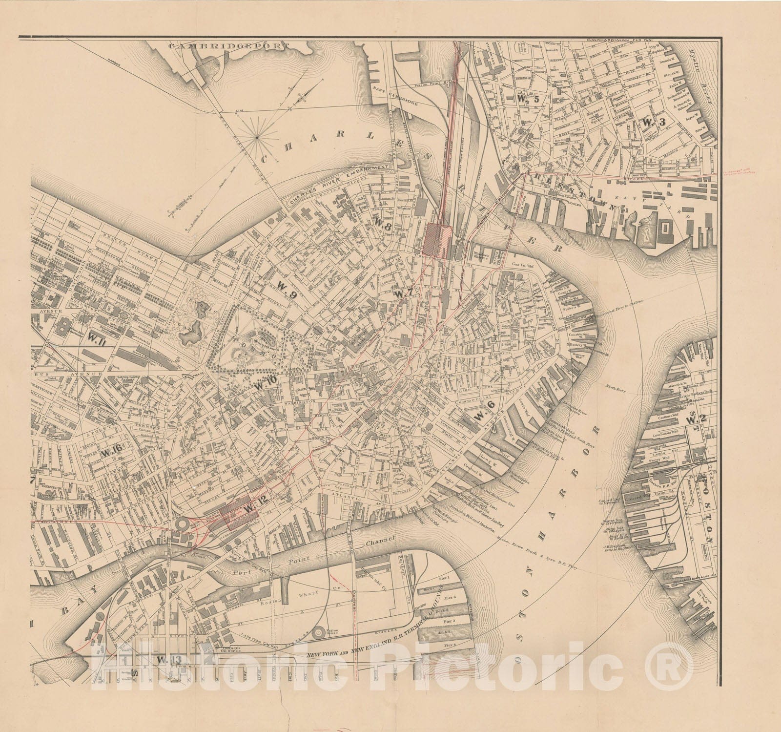 Historic Map : Boston 1891 , Vintage Wall Art