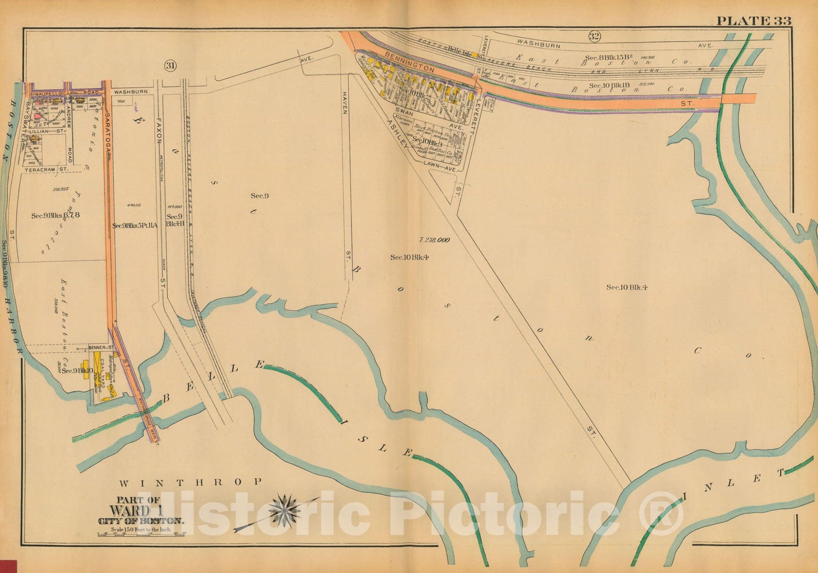 Historic Map : Atlas City of Boston: Charlestown and East Boston, East Boston 1922 Plate 033 , Vintage Wall Art