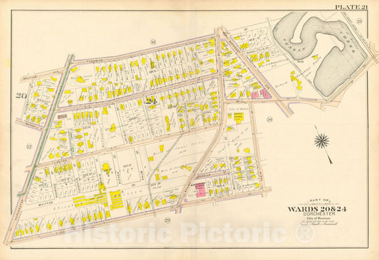 Historic Map : Atlas City of Boston, Vol. 5, Dorchester, 4th Ed., Dorchester 1904 Plate 021 , Vintage Wall Art