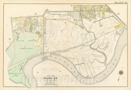 Historic Map : Atlas City of Boston, Vol. 5, Dorchester, 4th Ed., Dorchester 1904 Plate 033 , Vintage Wall Art