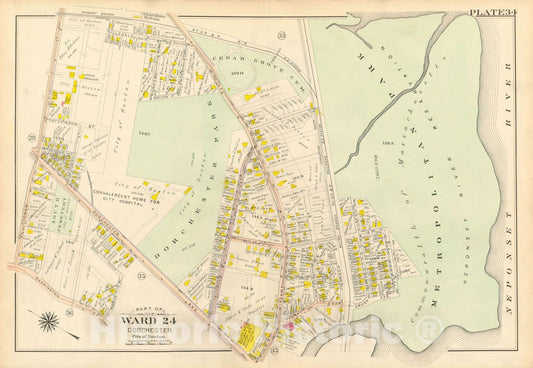 Historic Map : Atlas City of Boston, Vol. 5, Dorchester, 4th Ed., Dorchester 1904 Plate 034 , Vintage Wall Art