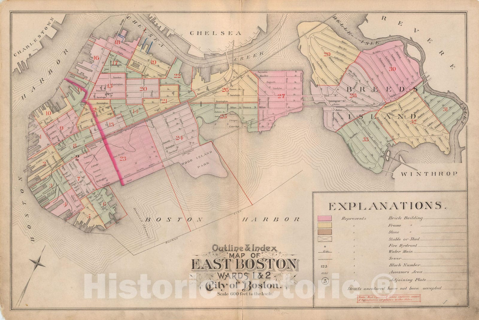 Historic Map : Atlas City of Boston, Vol. 9, East Boston 1892 Index Plate , Vintage Wall Art