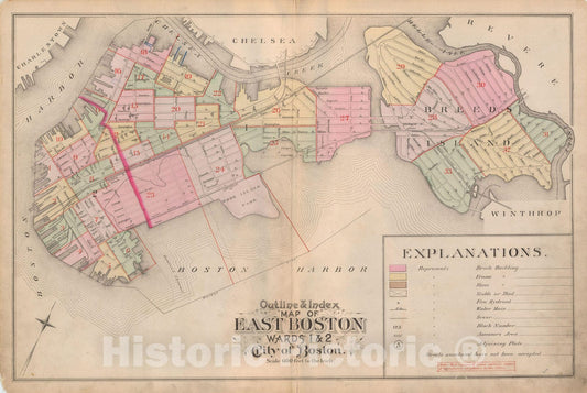 Historic Map : Atlas City of Boston, Vol. 9, East Boston 1892 Index Plate , Vintage Wall Art