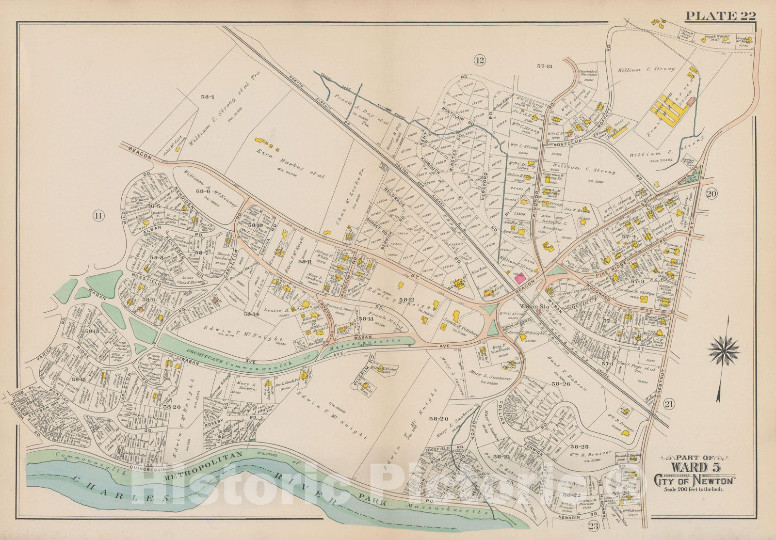 Historic Map : Atlas of Newton, Newton 1907 Plate 022 , Vintage Wall Art