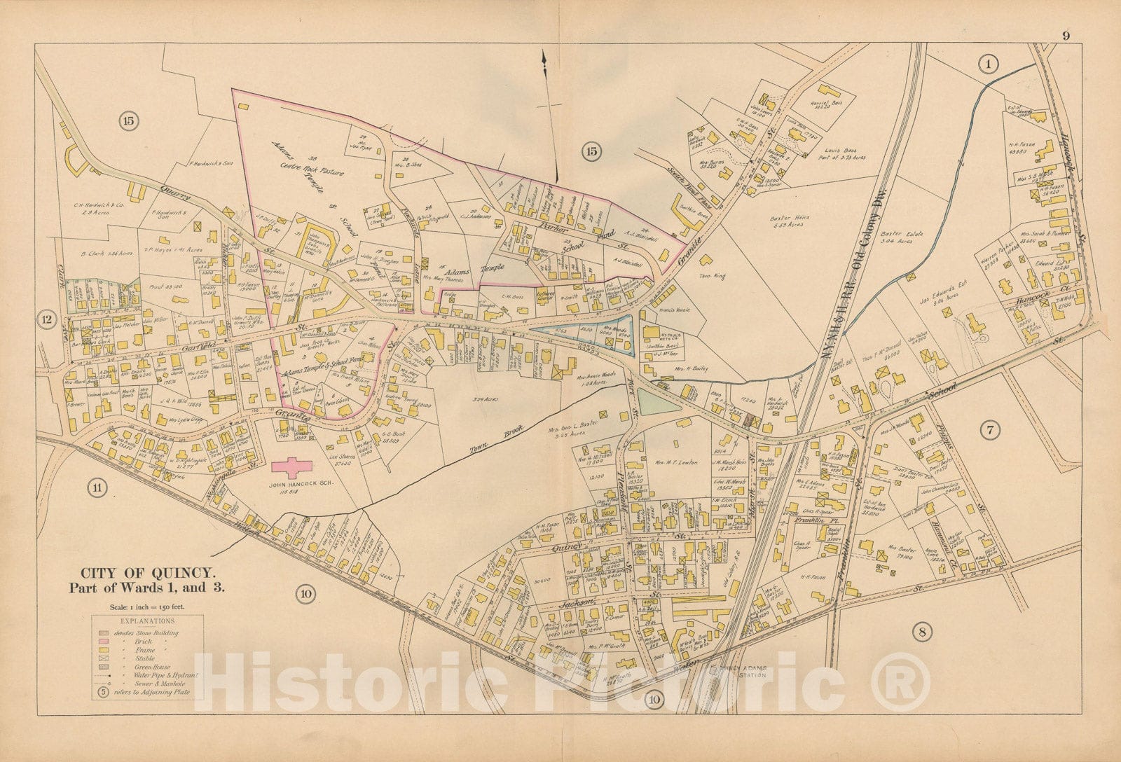 Historic Map : Atlas City of Quincy, Norfolk County, Mass., Quincy 1897 Plate 009 , Vintage Wall Art