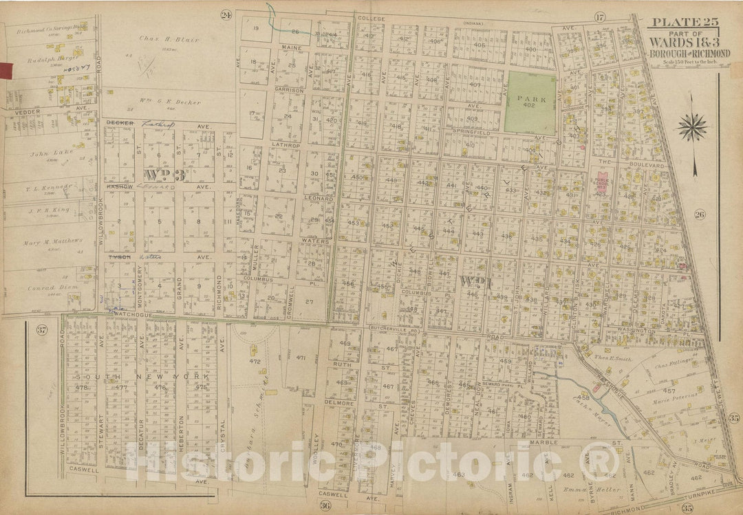 Historic Map : Atlas of Staten Island, Borough of Richmond, Vol 1, Staten Island 1917 Plate 025 , Vintage Wall Art